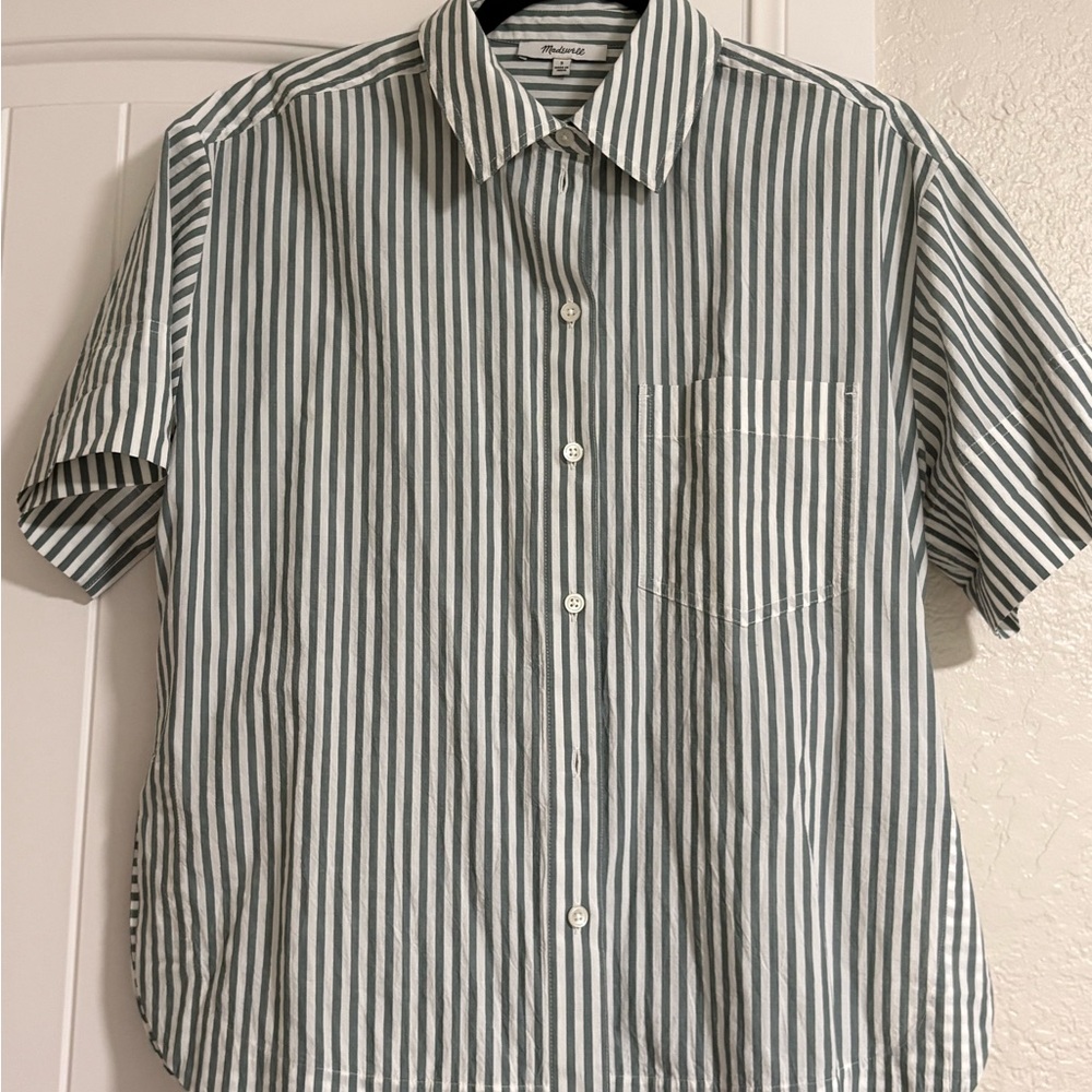 Madewell Women's Gray and White Striped Blouse